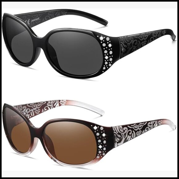 Polarized Wrap Around Sunglasses with Rhinestone Design UV400 Protection main image 5